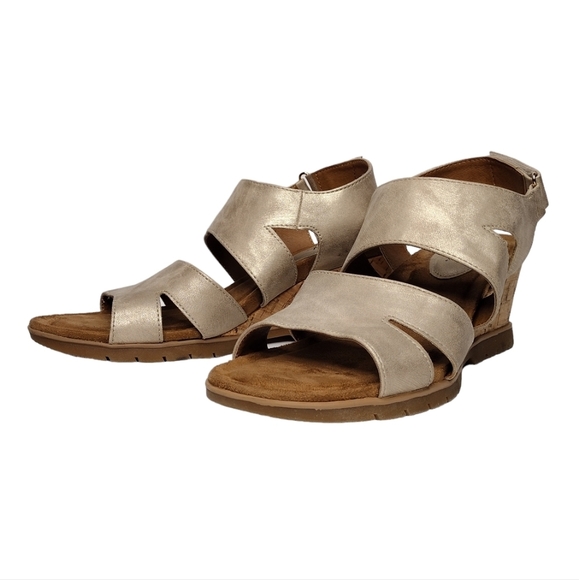 Euro By Soft Sadra Women's Gold Open Toe Comfort Wedge Sandals - Picture 1 of 15